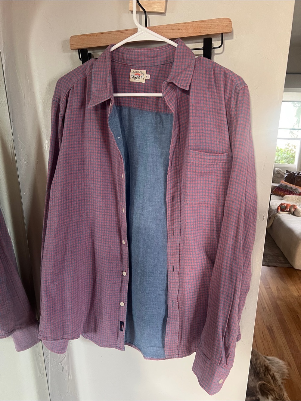 Faherty blue-Pink/orange checkered Lightweight button up Shirt 100% cotton